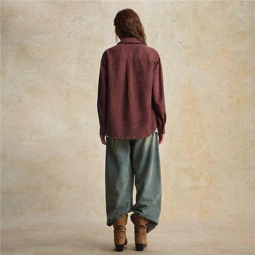 Giordano designer women's new textured embroidered pocket point collar loose long-sleeved shirt 18345223