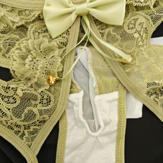 Universal men's new super sexy underwear briefs with bells, rear crotch exposed buttocks, lace belt cover, self-defense double thong black black bag egg 80130Jin Jin is equal to 0.5 kg