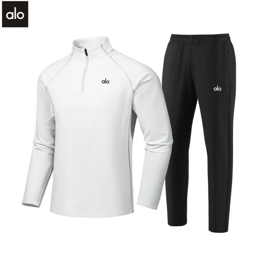 ALO YOGA autumn and winter sports and leisure suit stand-up collar sweatshirt trousers elastic fitness breathable men's warm two-piece suit black top + black pants suit (ALO-251011) M (95-115Jin Jin equals 0.5 kg)
