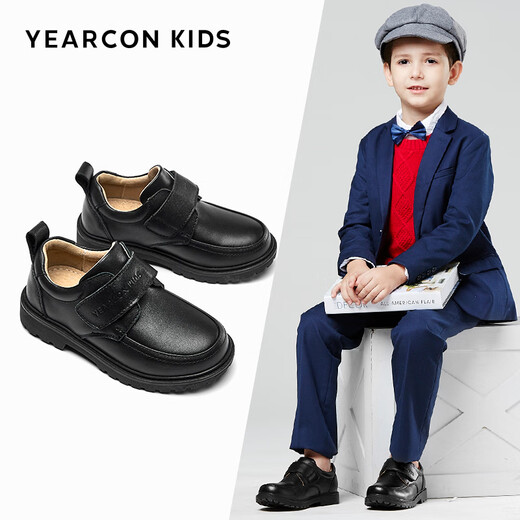 Yierkan boys' leather shoes black children's leather shoes must-have first layer cowhide leather shoes for school boys performance shoes black 36