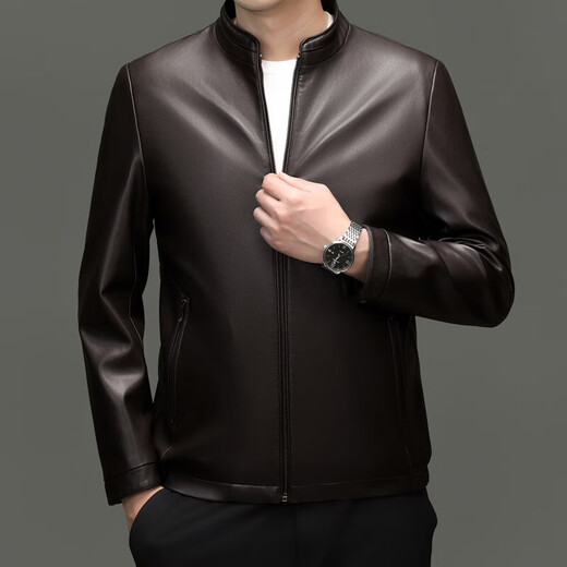 Goldlion 2026 Autumn and Winter Stand Collar Middle-aged Men's Leather Jacket New Men's Jacket Business Casual Versatile Haining Leather Jacket Black 3XL 190