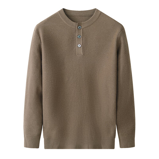 ANTCITY 202024 Autumn and Winter Warmth Henry Collar Wool Knitted Bottoming Shirt Business Casual Pullover Low Neck Sweater for Men Earth Brown M