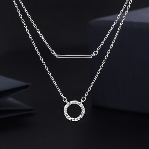 Chaoyu S999 solid silver one-word double-layer stacked necklace for women, diamond-encrusted clavicle chain, temperament necklace, birthday and Valentine's Day gift, silver necklace, exquisite gift box