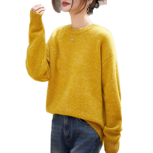 Thickened full wool floral yarn round neck sweater for women textured basic sweater 2025 autumn and winter textured inner wear Milk Tea Camel M Recommended 90-115Jin Jin equals 0.5 kg