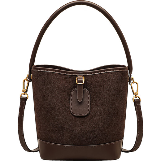 Viney cowhide bucket bag women's bag new crossbody bag high-end birthday gift for girlfriend and wife brown practical light luxury single shoulder large bag large capacity commuter fashion versatile casual handbag