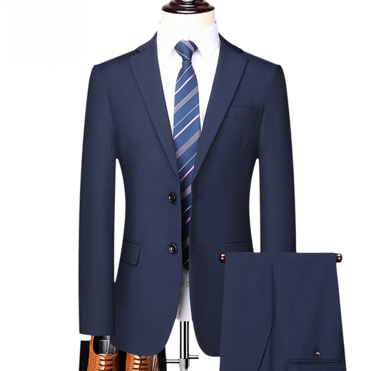 Lilan Men's Suit Suit 2025 New Business Casual Suit Jacket Men's Two-piece Formal Suit Navy Suit+Trousers M 170/88A 100-120Jin Jin equals 0.5 kg