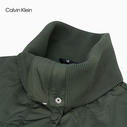 Calvin KleinJeans autumn and winter women's urban casual trend ck classic embroidered logo folded high collar short cotton jacket LLP-Military Green S