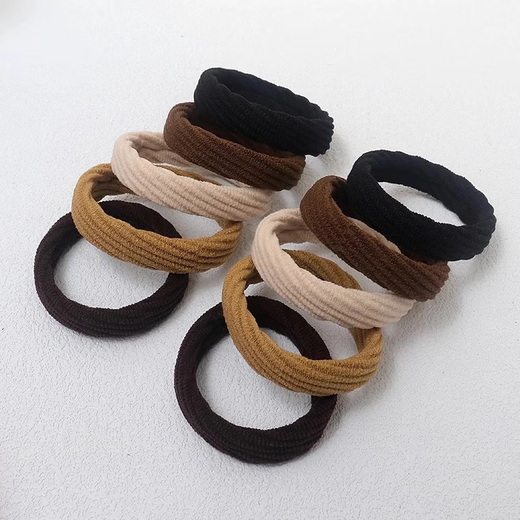 INS Korean style simple bold high elastic hair tie basic solid color headband women's hair rope rubber band hair tie hair accessories coffee color towel ring flower pattern random-10 pieces