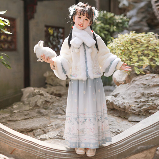 Pamino Hanfu girls winter horse skirt winter Chinese style ancient costume children's skirt ancient style New Year's greetings dress blue 130