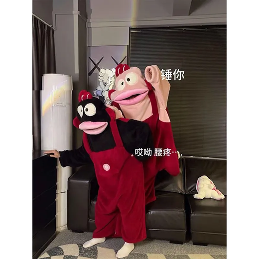 Ugly Fish Pajamas Thickened Hooded Large Size Funny One-piece Pajamas for Women and Men Autumn and Winter Thickened Warm Couple Home Clothes Ugly Fish One-piece with Shoes XL 170-182cm (High Quality)
