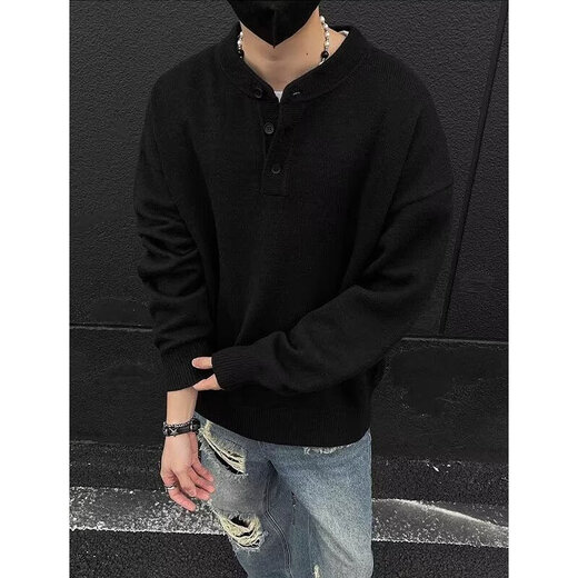 Chestnut Gray American Henley Collar Sweater Men's Autumn and Winter Premium Lazy Style Bottoming Sweater Cleanfit Inside 1961-Light Gray XL (Recommended 115-135 Jin Jin equals 0.5 kg)