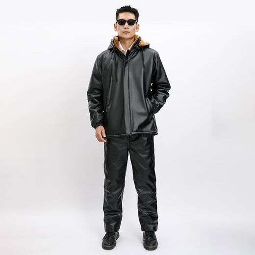 Zhiyunyan leather jacket and leather trousers suit plus velvet and thickening to keep warm, waterproof, oil-proof, windproof and cold-proof, take-out driver's labor insurance set 4XL 165-190Jin Jin equals 0.5 kg