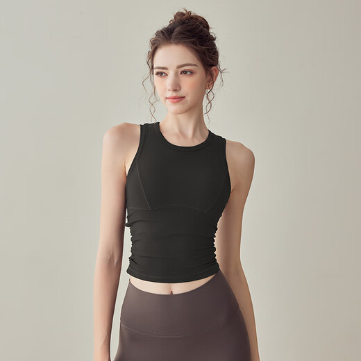 Bantang Jinse yoga top with chest pad sports bra for women shock-proof push-up vest for women summer new Pilates breast enhancement tea brown 2XL