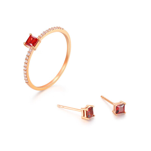 Jinxu Jewelry 9K gold garnet and zircon ring Square-inch dreamland charm shining jewelry simple gold weight about 0.45g/9K gold garnet ring/10#