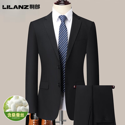 Lilang Suit 2025 Spring and Autumn New Business Casual Professional Formal Wear Groom's Dress Suit Jacket Black HRC1102 High-End Boutique Suit 2XL 185 Recommended 160-170 Jin Jin equals 0.5 kg