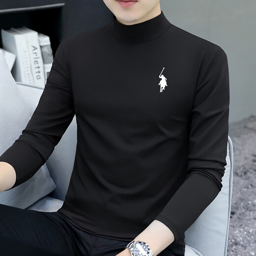 Foreigners' new autumn and winter half turtleneck long-sleeved T-shirt men's thin slim fit top with velvet bottoming shirt mid-collar autumn coat white half turtleneck L recommendation (115-130Jin Jin equals 0.5kg)