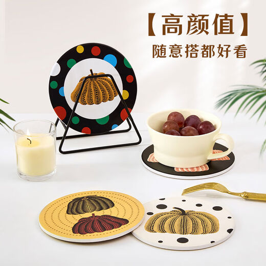 Yusenyi Pumpkin Insulated Mat Dining Table Mat Feeling Light Luxury Anti-scalding High Temperature Resistant Bowl Mat Cork Tea Coaster Pot Mat Home Black Four Pumpkin Pot Mat 16x16m