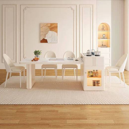 Xiaomi Pearl Cream Island Slate Dining Table Retractable Simple Multi-Function Storage Island Cabinet Combination Home Dining Table Furry Chair + Desktop Pure White/Black Optional Free Matching One Table Four Chairs 1.4m Dining Table + Fixed Socket Style Consult Customer Service