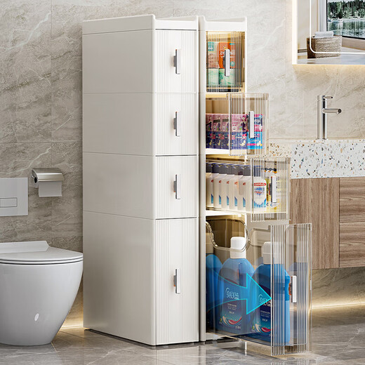 Installation-free lockers, bathroom multi-layer drawer storage cabinets, toilet refrigerator gap cabinets, kitchen narrow cabinets, gap cabinets, 14cm wide, pure white and transparent, 6 layers