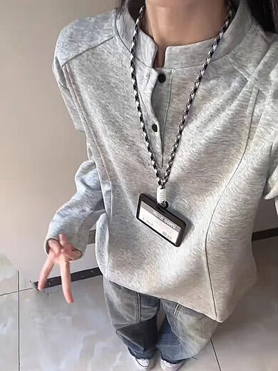 Cleanfit right shoulder henley collar long sleeve t-shirt men's early autumn American polo shirt sweatshirt stand collar bottoming shirt light gray upgraded model contact customer service for a discount of 10 yuan M