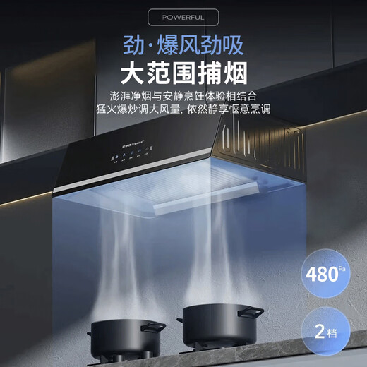 Royalstar Hotte de cuisine de style chinois, grande hotte d'aspiration, aspiration supérieure, petite taille, style ancien, hotte d'évacuation, nettoyage automatique somatosensoriel + filtre conique | installation porte à porte