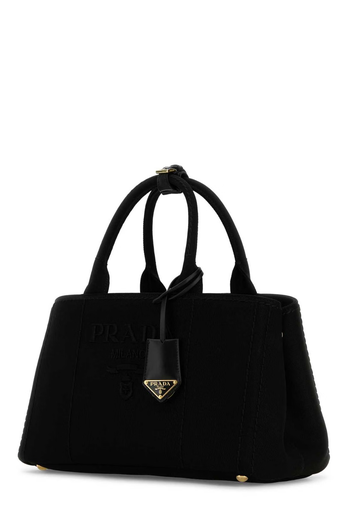 PRADA Logo Embroidered Large Handbag Black One Size