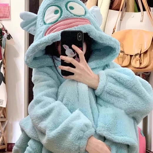 COSMICKISS Cute Clown Fish Pajamas Long Women's New Autumn and Winter Coral Velvet Pajamas Net Red Thickened Coral Velvet Home Clothes Clown Fish Pajamas-M Size