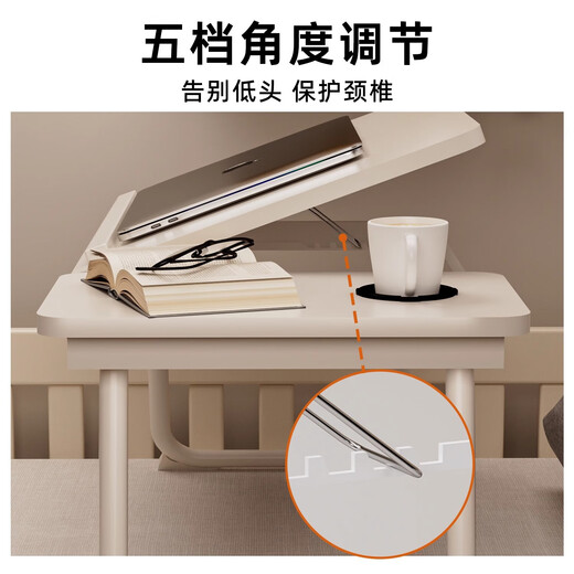 Bed desk laptop table liftable lazy student dormitory foldable table study table small table 55*33 black brushed five-speed lift + cup holder