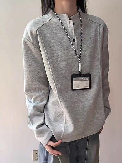 Cleanfit right shoulder henley collar long sleeve t-shirt men's early autumn American polo shirt sweatshirt stand collar bottoming shirt light gray upgraded model contact customer service for a discount of 10 yuan M