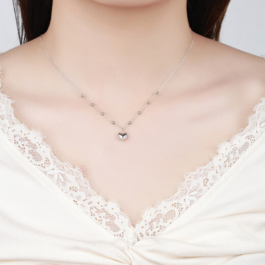 Wanfulong Daily Versatile Platinum PT950 Necklace for Women Simple and Fashionable Small Love Transfer Beads Platinum Necklace 450cm, Small Love Transfer Beads Platinum Necklace 5.42g