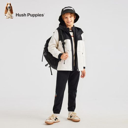 暇步士（Hush Puppies）童装儿童三防可拆卸风衣男大童保暖女童厚外套 钻石黑   170   