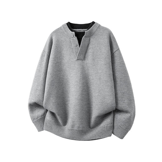 Playboy (PLAYBOY) Casual Lazy Style Henley Collar Sweater Men's 2025 Winter New Loose and Versatile Knitted Sweater Top Black M