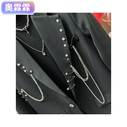 Aolinlin niche design chain black suit jacket men's ins trendy brand handsome street Korean style trendy casual top black M