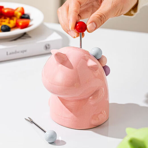 Unicorn Fruit Light Luxury Ceramic Tableware Set Home Cute High-grade Stainless Steel Storage Safe Fruit Fork Ceramic Macaron Custard Unicorn + 6 Forks