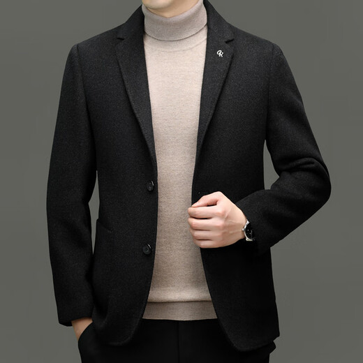 AX autumn and winter thickened wool suit jacket men's Armani style business casual woolen jacket black M 170 90-120Jin Jin equals 0.5 kg