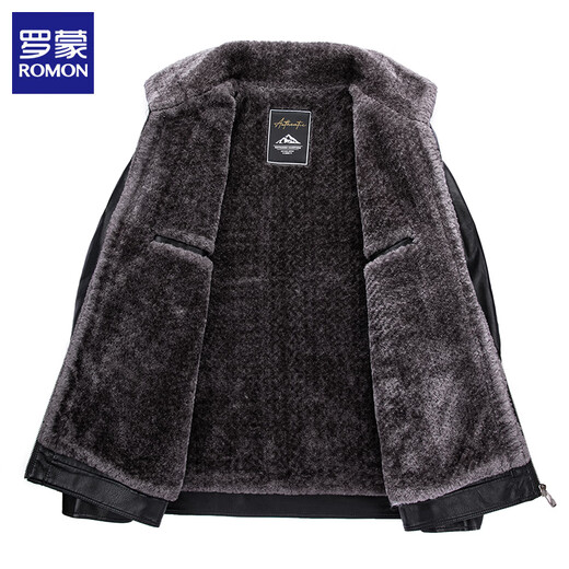 ROMON Men's Leather Jacket Winter Thickened Warm Lapel Casual Leather Jacket Men's Dad Top Black XL (175) (Recommended weight 100-125 Jin Jin equals 0.5 kg)