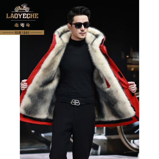 Classic car mid-length loose parka men's winter coat with velvet and thickening 2025 new mink liner dad jacket orange (sleeves with fur) removable liner 4XL 180 to 200Jin Jin equals 0.5 kg
