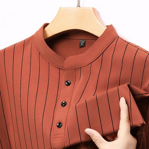 AX Armani broken code 2026 spring new Henry collar long-sleeved shirt men's middle-aged business casual bottoming men's shirt blue M 48