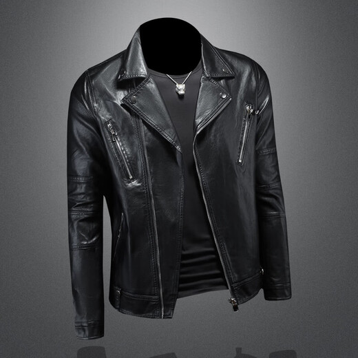 VDJFA2025 Autumn New Lapel Motorcycle Leather Jacket Men's Casual Jacket Youth Slim Trendy Cycling Leather Jacket Black XL