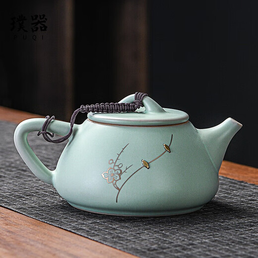 Puqi Ru kiln teapot single pot household curium nail high-end ceramic ice crack glaze kung fu tea set accessories for one person stone ladle teapot