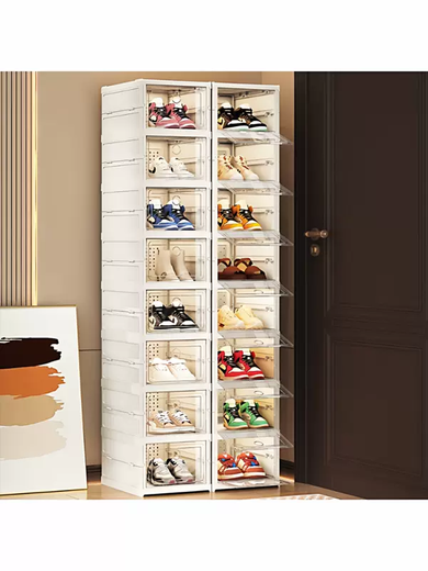 Yusenyi shoe box storage box transparent household door folding shoe cabinet multi-layer simple shoe rack free of installation shoe storage artifact 1 column 3 layers (can hold 48 size shoes)