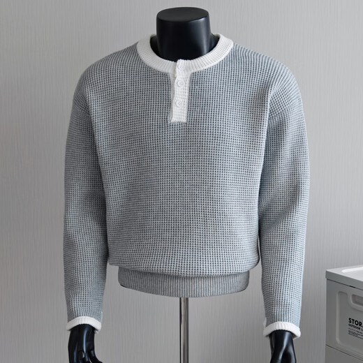 Cardano Warm Autumn Henry Collar Men's Bottoming Shirt with 2025 New Autumn and Winter Tops Handsome Waffle Sweater Men's Gray M _ It is recommended that 100Jin Jin is equal to within 0.5kg