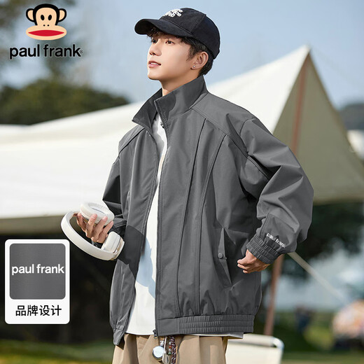 Paul Frank Jacket Men's Autumn and Winter Stand Collar Loose Workwear Jacket Men's Pilot Top Men's Dark Gray XL