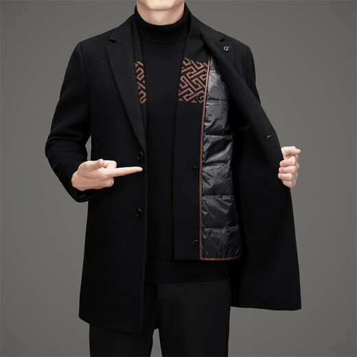 AX Armani men's autumn and winter new wool coat middle-aged casual business scarf collar removable double-sided woolen coat black M 170