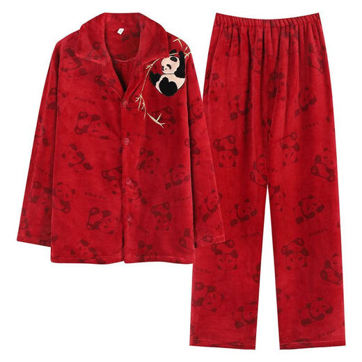 Victoria style coral pajamas for couples red newlywed flannel zodiac year home clothes for men autumn and winter wedding thickened suit A58772 female 58771 male M female