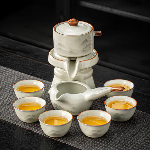 Yuanhe Ru kiln automatic tea set set Chinese ink style household kung fu teapot cup lazy tea making artifact rotating water