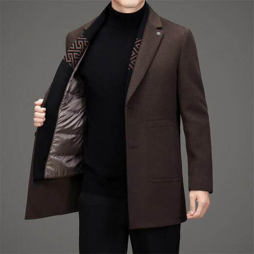 AX Armani men's autumn and winter new wool coat middle-aged casual business scarf collar removable double-sided woolen coat black M 170