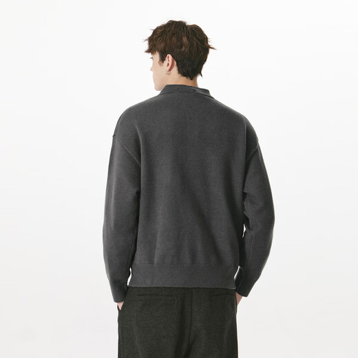 FORNINES relaxed henley collar pullover sweater for men and women in autumn and winter bottoming sweater loose lazy sweater dark gray S