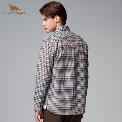 HENRY GRANT Henry Grant men's embroidered men's outdoor plaid shirt autumn and winter top long-sleeved houndstooth short blue (QSC244150U211) 44 (165/84A)