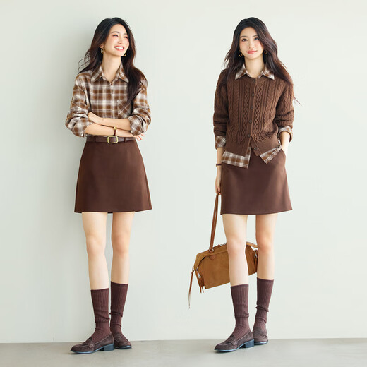 Eveli (eifini) Jiang Xin endorses Eveli Warm Maillard Brushed Commuting Comfortable Shirt 25 Winter New Top Women Brown S 80-105Jin Jin is equal to 0.5 kg